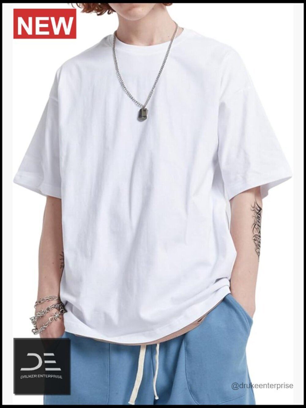 Mens Oversized T-Shirt Streetwear Heavyweight Cotton Crewneck Tee